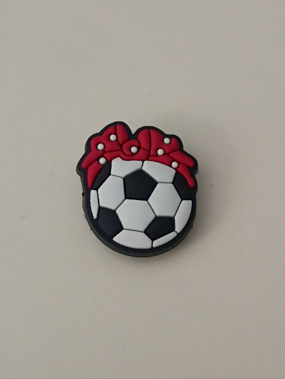 10 for $10 Jibbitz Croc Charm - Soccer Ball  Football Sport Red Bow White Dots 4